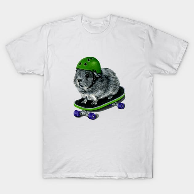 Skateboarding Guinea Pig Helmet T-Shirt by Tasmin Bassett Art